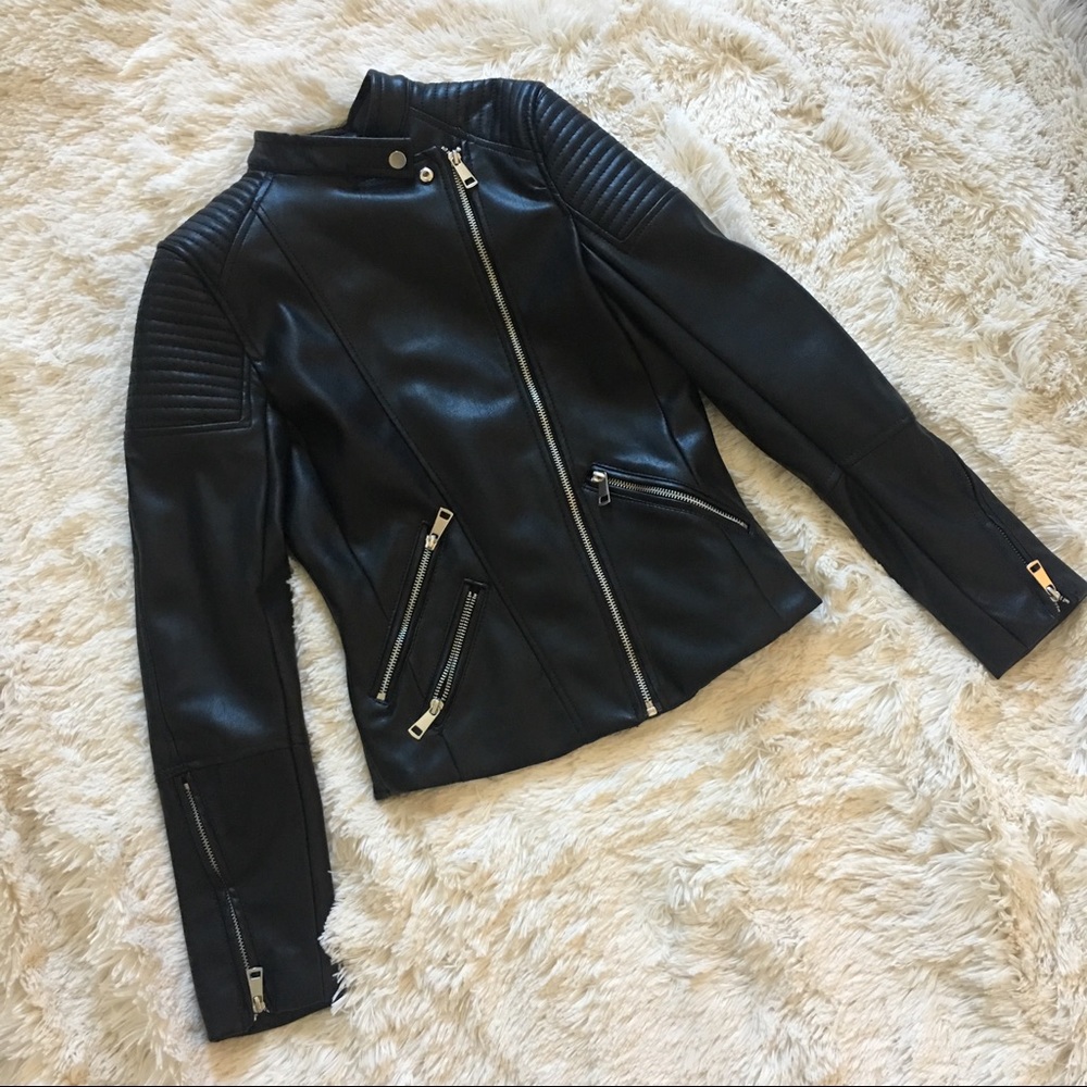 H&M Black Faux Leather Jacket w/ Red Interior